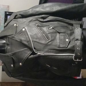 Vintage Genuine Leather Cropped Motorcycle Jacket.